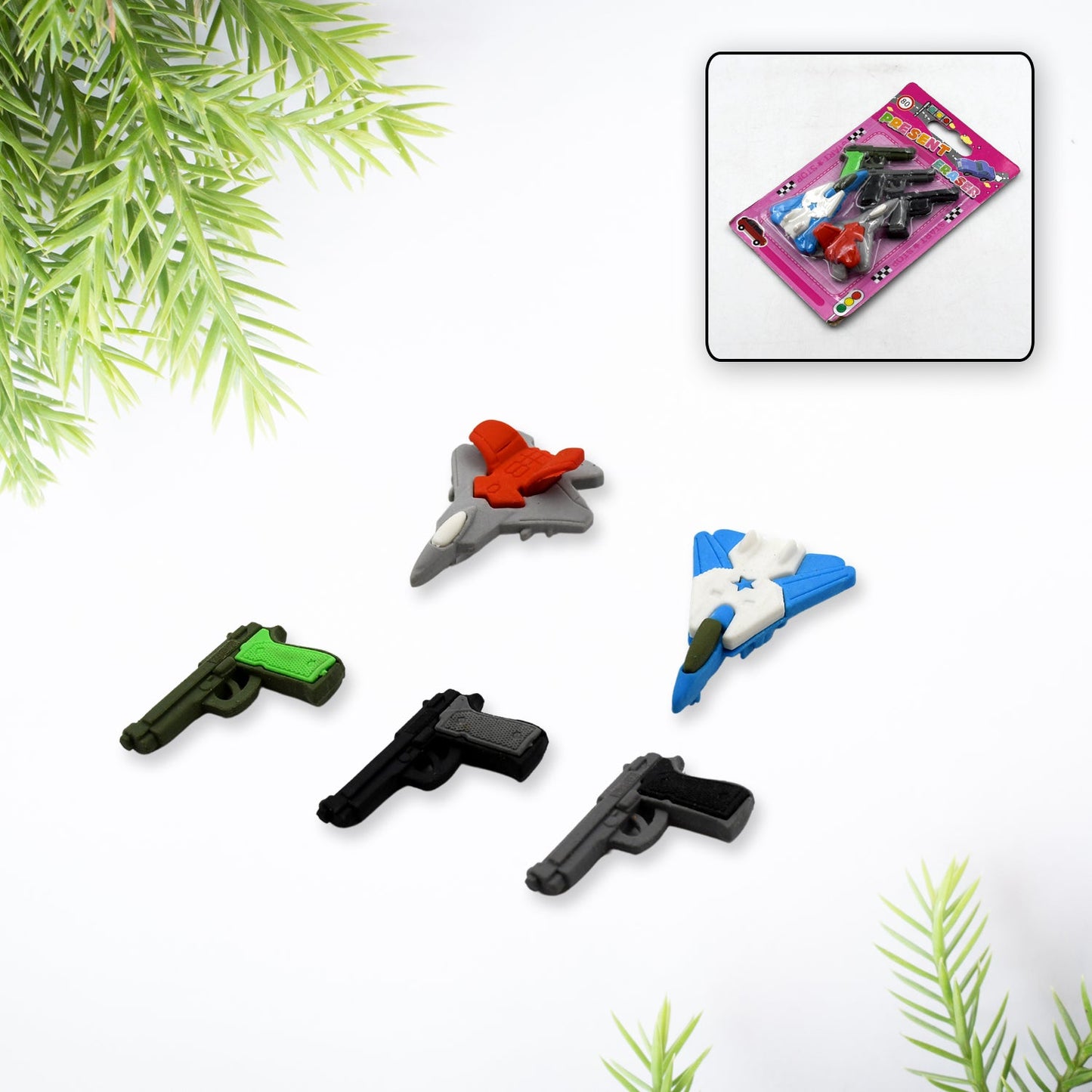 Eraser for Kids| Gun & Plane Shape Eraser| Eraser Set Box| School Eraser| Stylish Eraser| Eraser for Kids School| Eraser for Artist| Cute| Birthday Gifts for Kids, Birthday Return Gifts (5 Pc set)