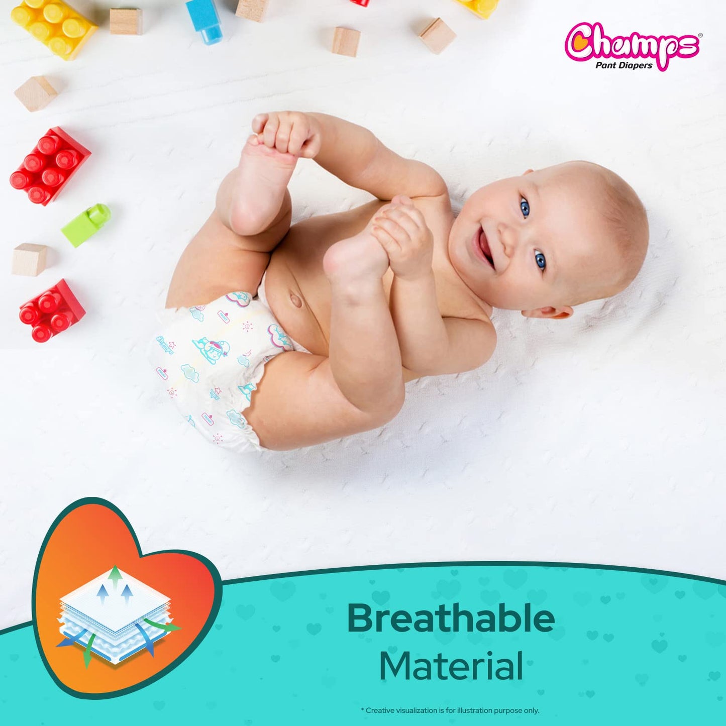 Champs Soft and Dry Baby Diaper Pants 62 Pcs (Large Size L62)