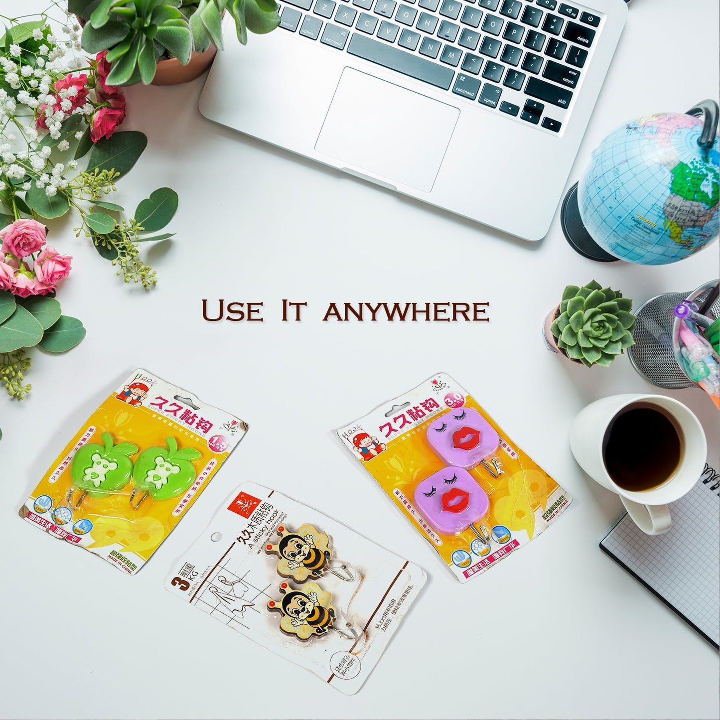 4497 Mix Design Strong Adhesive Hook Wall Hooks High Quality Premium Hook For Home , Office , & Multiuse Hook ( Set of 10 )