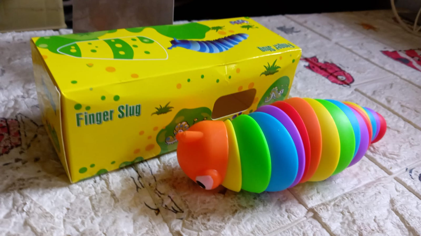 3D Rainbow Color Plastic Slug Fidget Toys, Stress Relieving Toy, Sensory Slug Toy for Boys and Girls, Finger slug Toy, for Autistic, Caterpillar Fidget Toys Stress Relief Gifts for Toddlers Kids Adults (1 Pc)