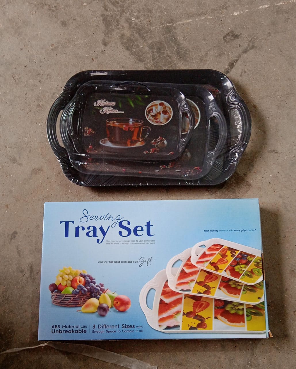 Serving Tray Set (Pack of 3 Pcs) (Small, Medium, Large) (Multicolour)
