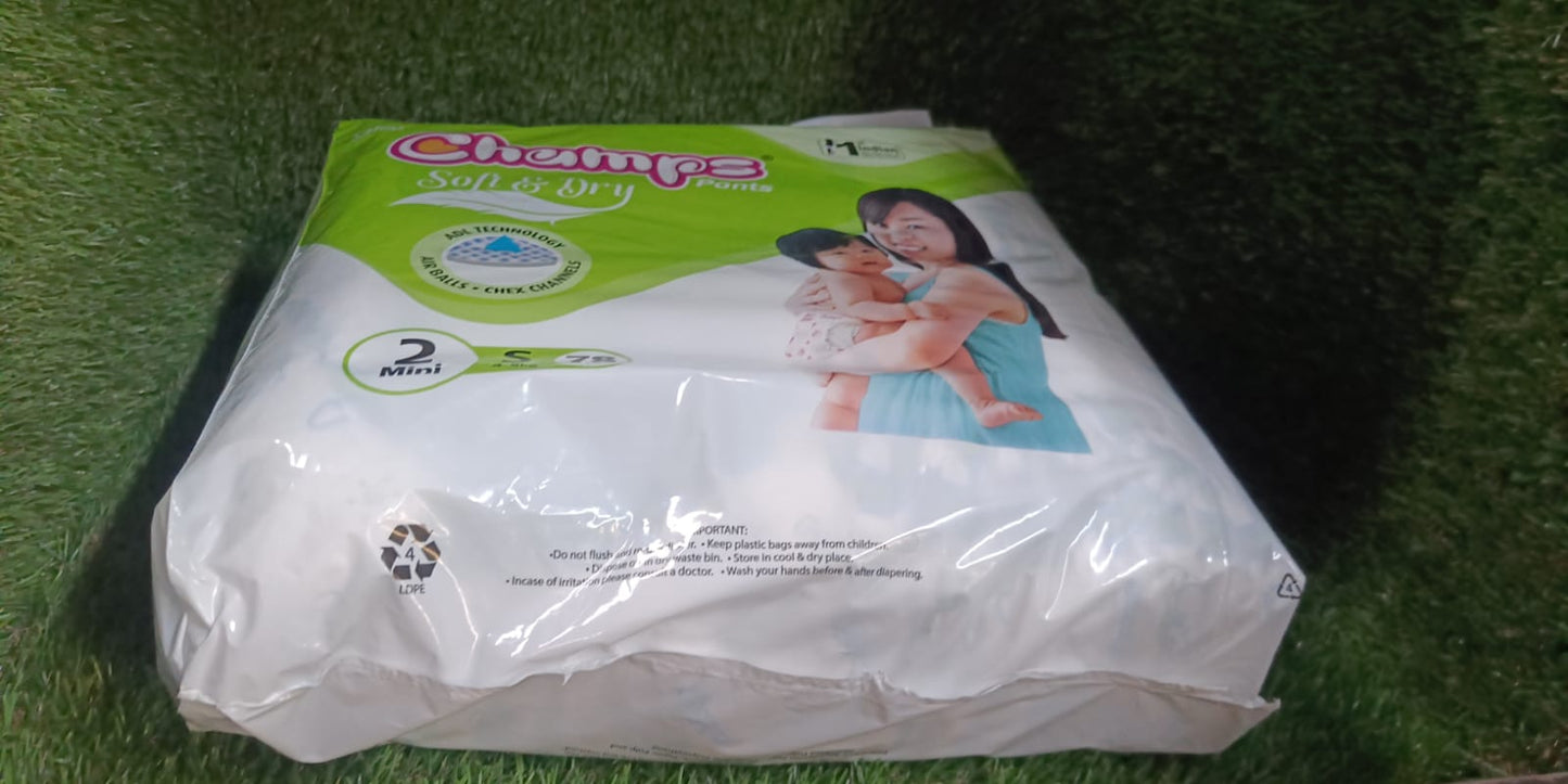 Champs Soft and Dry Baby Diaper Pants 78 Pcs (Small Size S78)