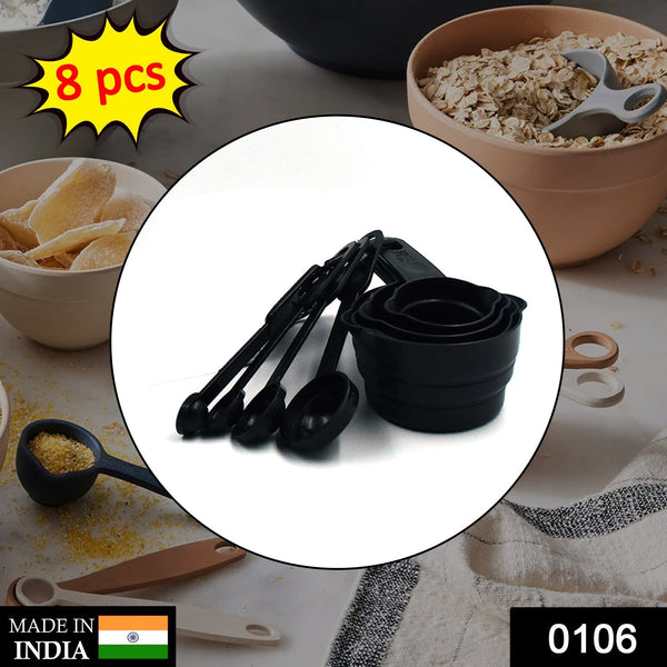 106 Plastic Measuring Cups and Spoons (8 Pcs, Black) Sai Krupa Emart