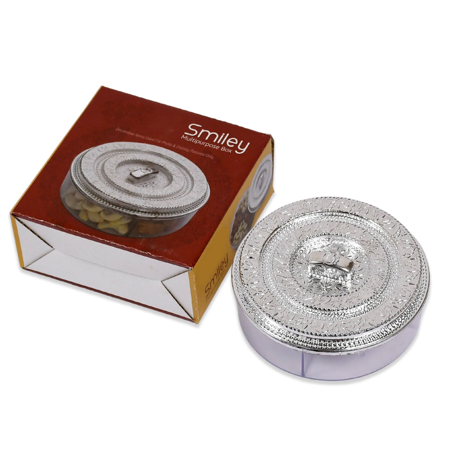 5268 Round Smiley Multi Purpose 4 Compartment Box For Home & Kitchen Use 