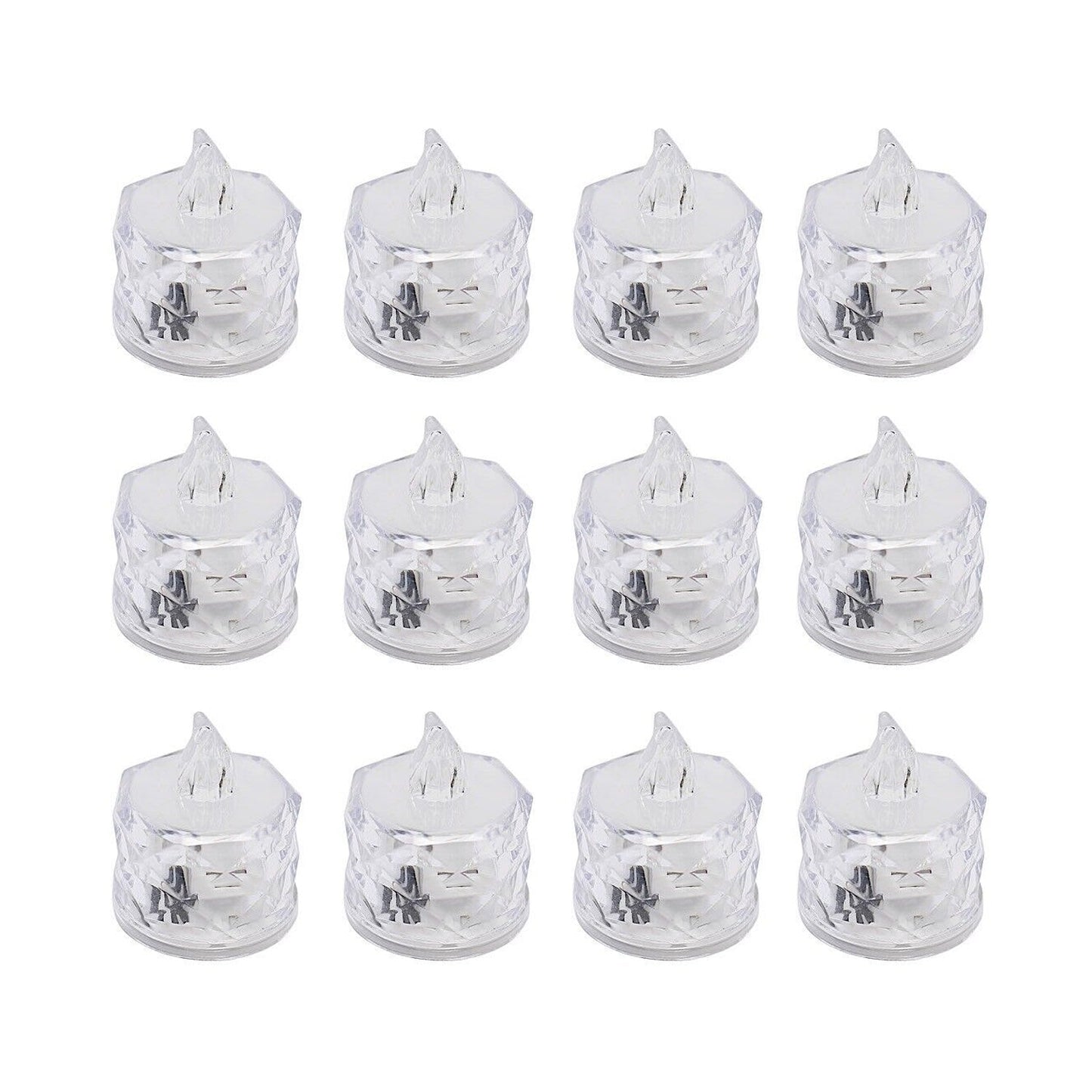 12 Pcs Flameless and Smokeless Decorative Acrylic Candles Transparent Led Tea Light Candle for Gifting, House, Diwali, Christmas, Festival, Events Decor Candles