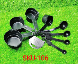 106 Plastic Measuring Cups and Spoons (8 Pcs, Black) Sai Krupa Emart